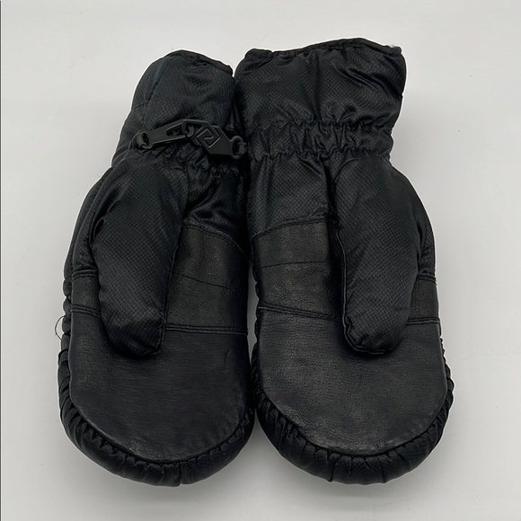 KOMBI Black Leather Nylon Winter Snow Mittens Women Size Medium - Picture 3 of 8